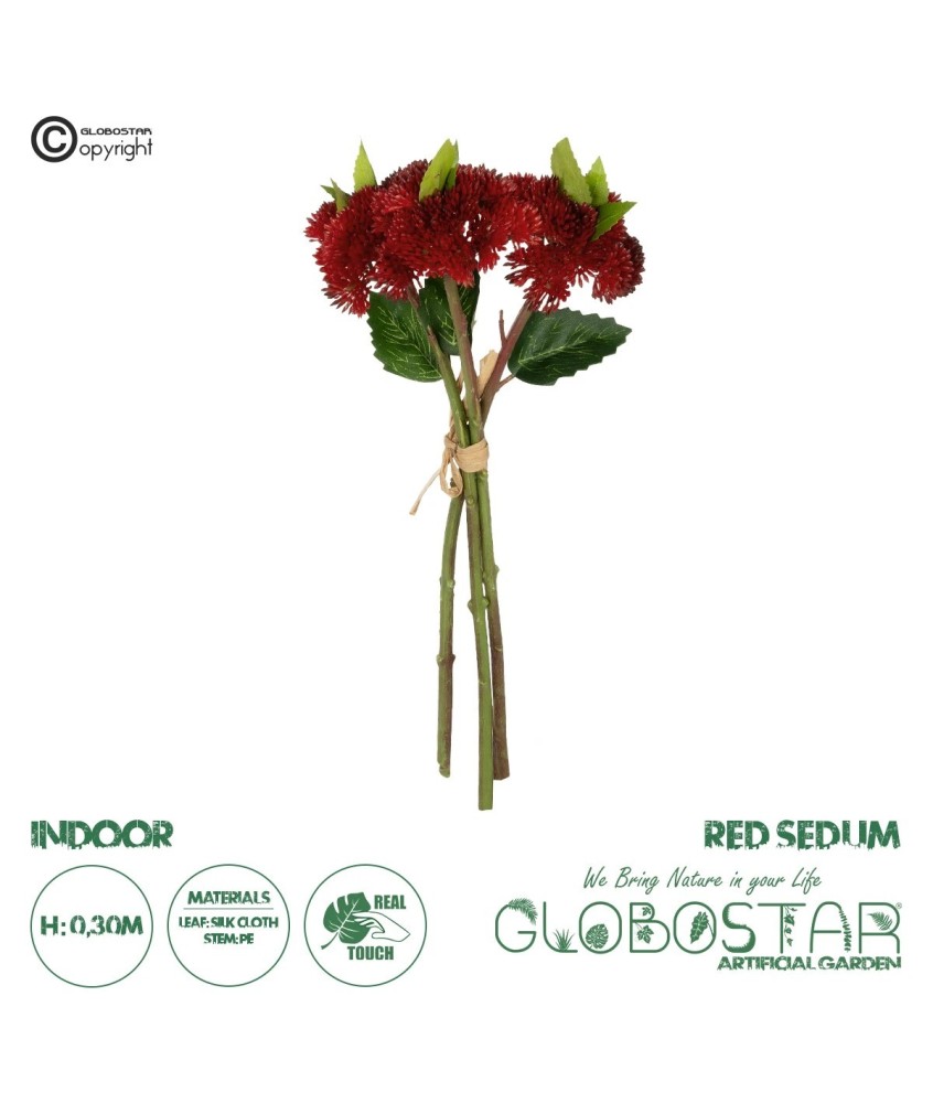 GloboStar® Artificial Garden RED SEDUM BOUQUET 21349 Τεχνητό Διακοσμητικό Μπουκέτο Κόκκινο Σέδο Y30cm